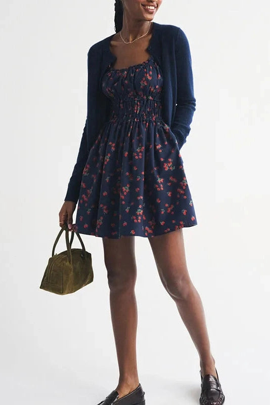 Glorol - Hollow Out Sleeveless Slim Pleated Printed Mini Dress