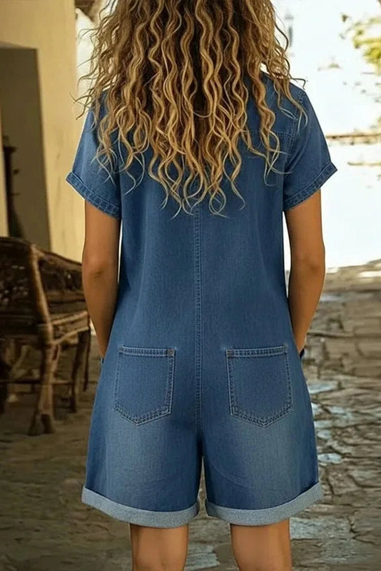 Glorol - Short Sleeve Loose High Waist Wide Leg Jumpsuit
