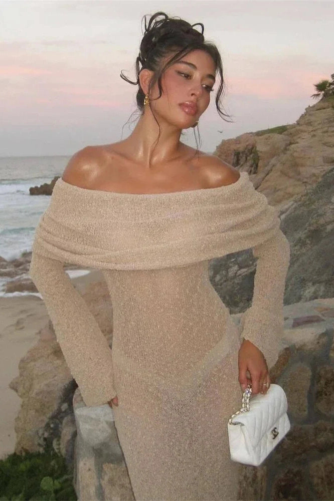 Glorol - Hollow Out Off-Shoulder Maxi Dress