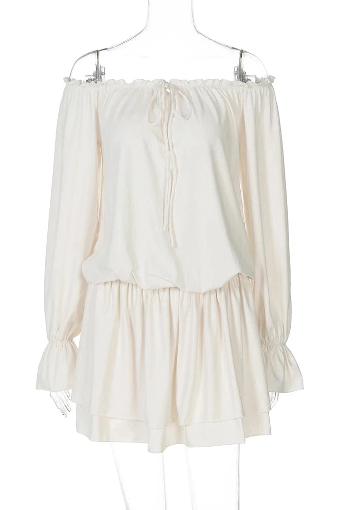 Glorol - Elegant Off-Shoulder Strapless Lantern Sleeve Mini Dress