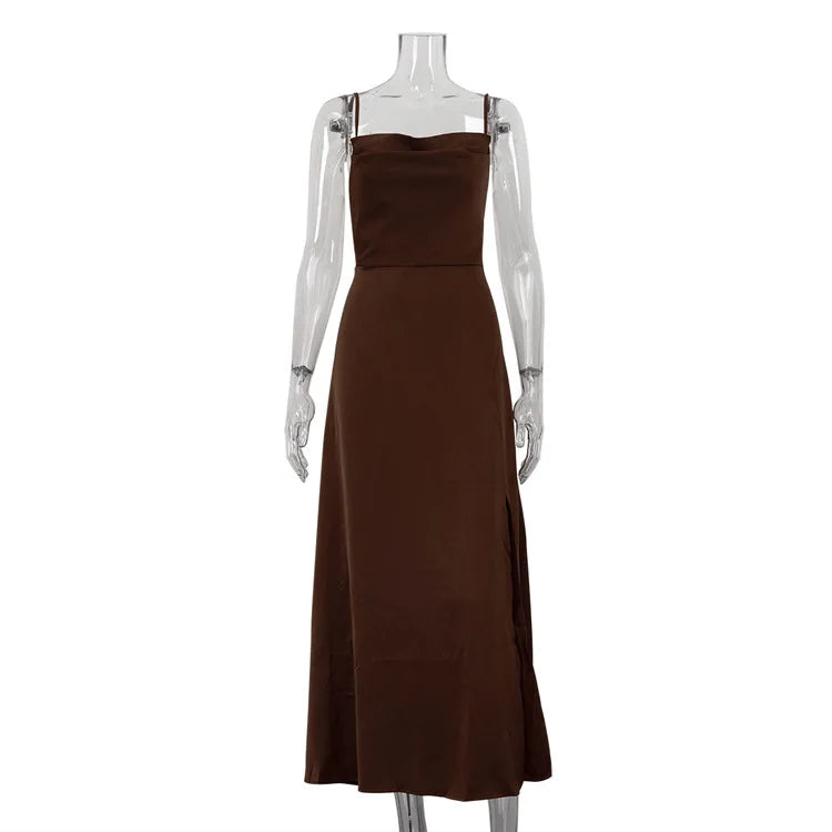 Glorol - Lace-Up Sleeveless Backless Slim Maxi Dress