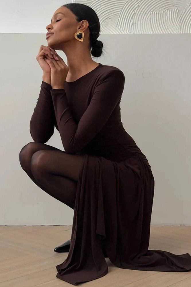 Glorol - Long Sleeve O Neck Bodycon Maxi Dress