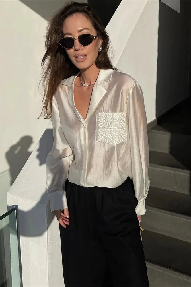 Glorol - Patchwork Long Sleeve V-Neck Top
