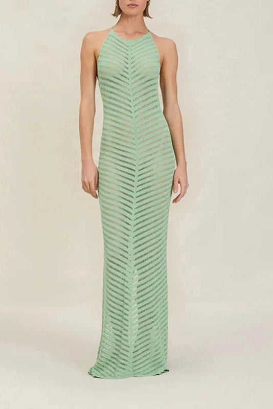 Glorol - Elegant Hollow Out Sleeveless Knitted Maxi Dress
