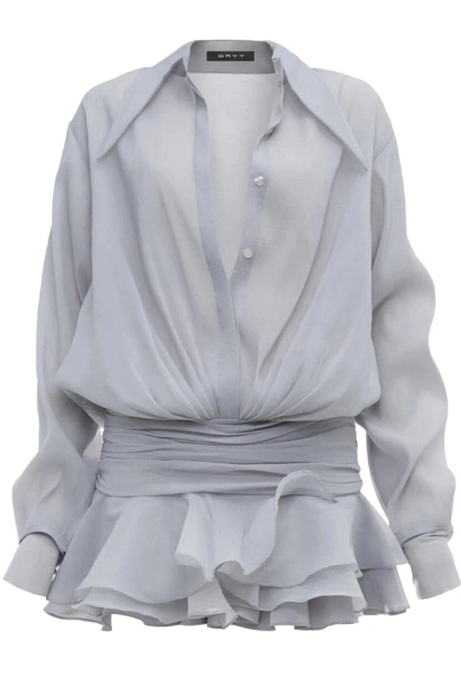 Glorol - Patchwork See-Through Long Sleeve Mini Dress