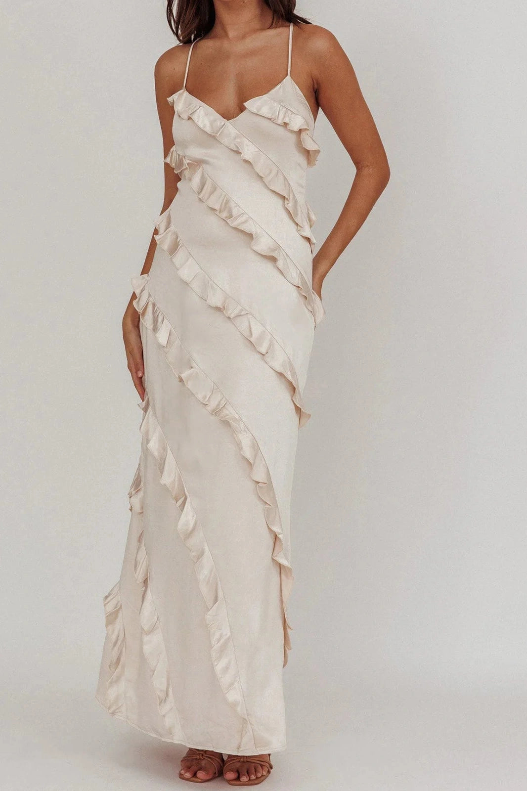 Glorol - Sleeveless Spaghetti Strap Maxi Dress