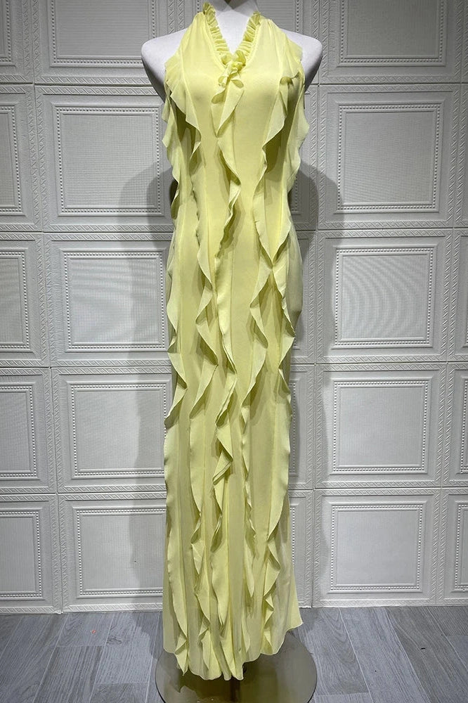 Glorol - Off-Shoulder V Neck Sleeveless Backless Bodycon Maxi Dress