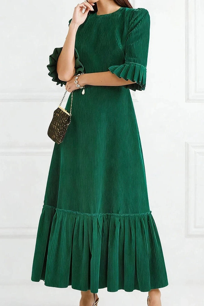 Glorol - Elegant Half Sleeve Pleated High Waist Slim Maxi Dress