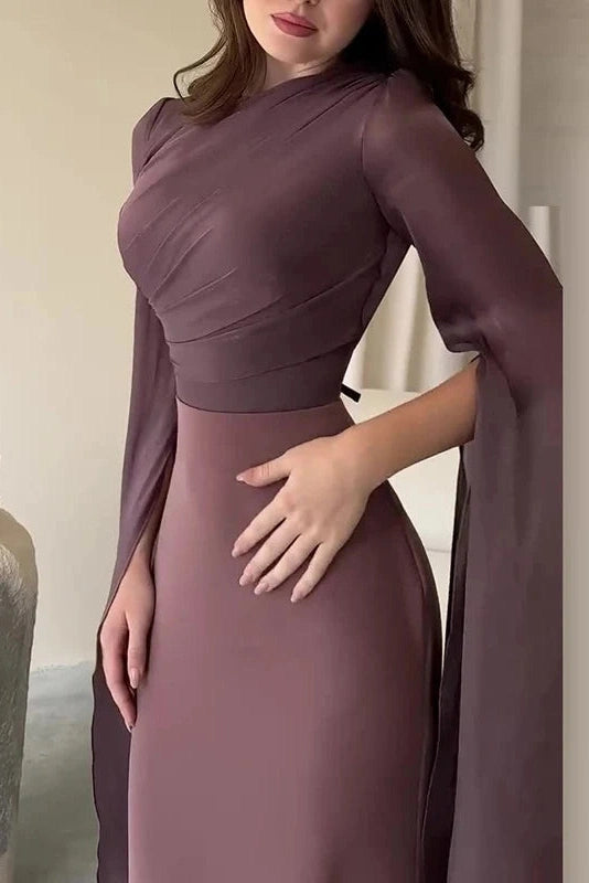 Glorol - Elegant Flare Sleeve Bodycon Slim O Neck Maxi Dress