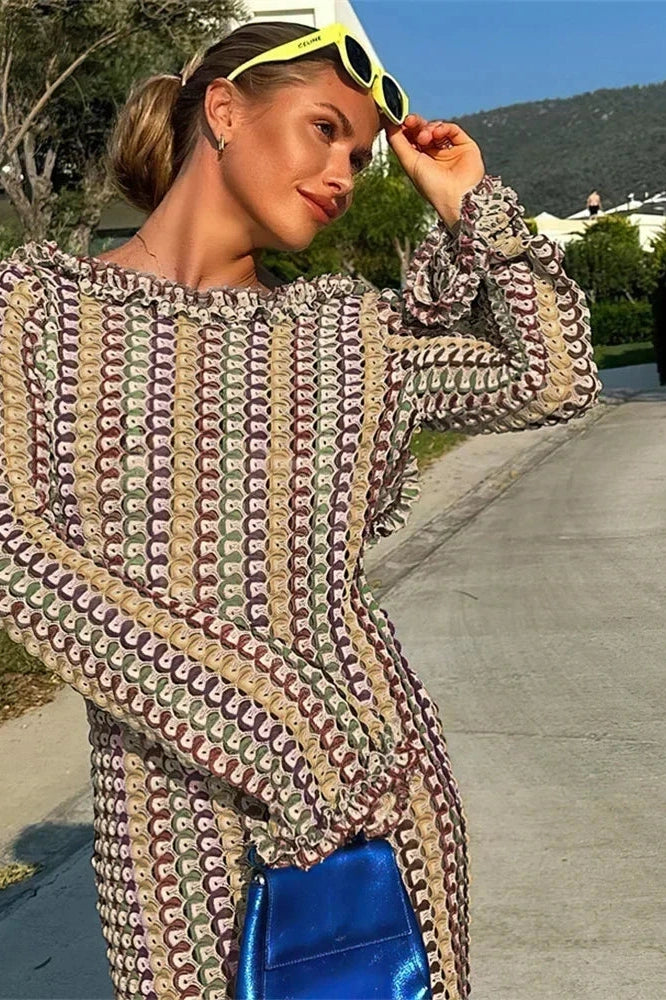 Glorol - Hollow Out Lace Backless Patchwork Loose Maxi Dress