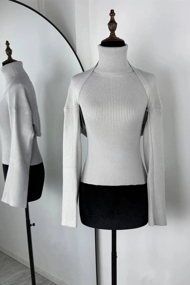 Glorol - 2 Piece Turtleneck Patchwork Top
