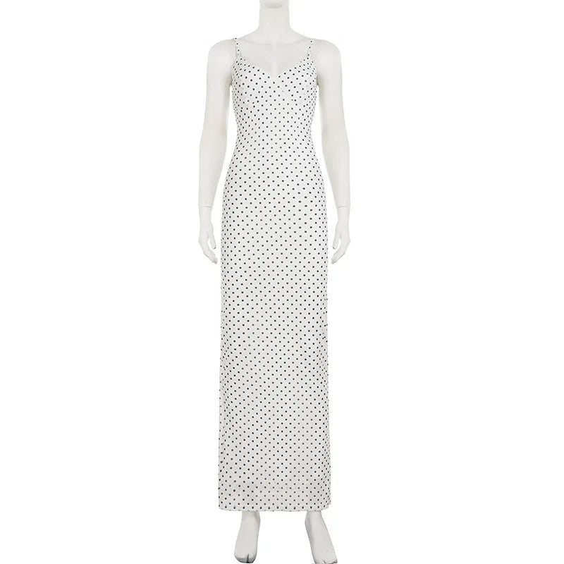 Glorol - Polka Dot Printed Backless Maxi Dress