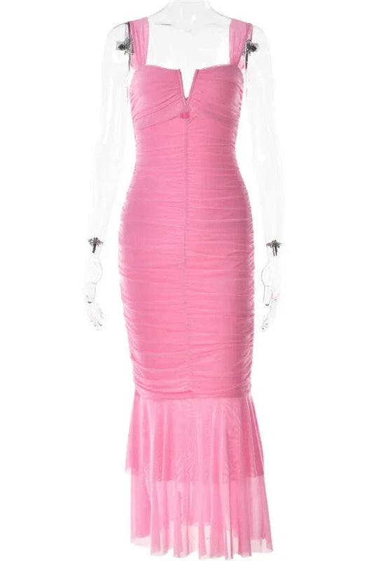 Glorol - Hollow Out Spaghetti Strap Sleeveless Backless Maxi Dress
