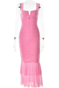 Glorol - Hollow Out Spaghetti Strap Sleeveless Backless Maxi Dress