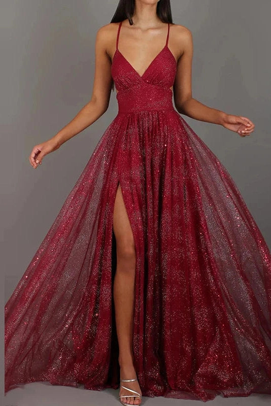 Glorol - Hollow Out Sleeveless V-Neck High Waist Pleated Maxi Dress