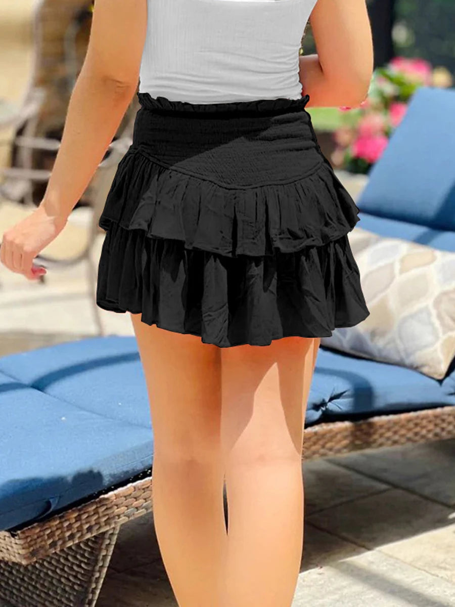 Glorol - High Waist A-Line Ruffle Skirt