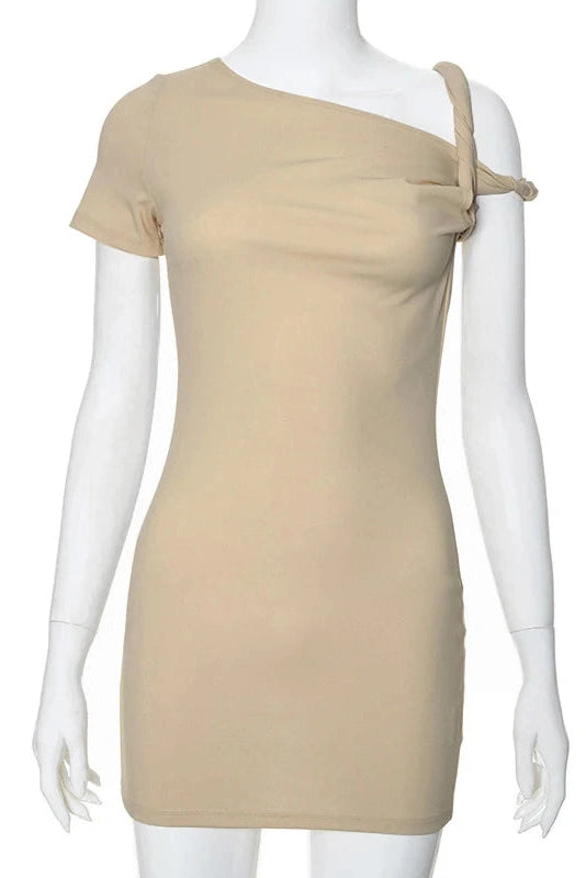 Glorol - One Shoulder Slim High Waist Sleeveless Bodycon Mini Dress