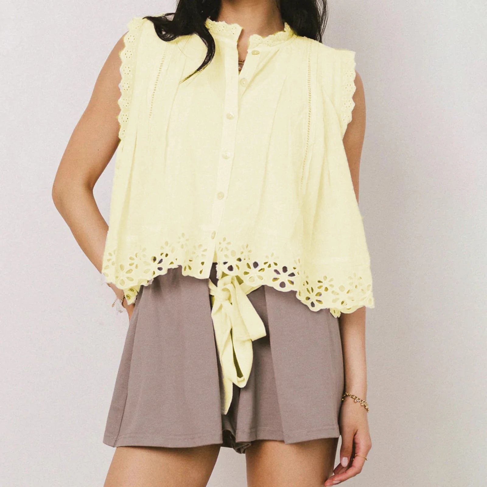 Glorol - Sleeveless Button-Down Loose Fit Top