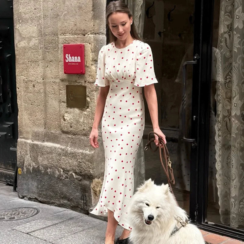 Glorol - Elegant Polka Dot Patchwork Maxi Dress