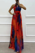 Glorol - Hollow Out Printed Sleeveless High Waist Maxi Dress