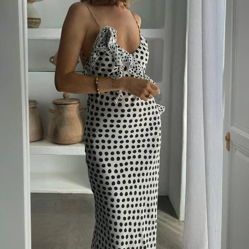 V Neck Printed Spaghetti Strap Slim Maxi Dress