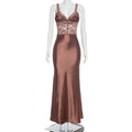 Glorol - Lace Patchwork Hollow Out Backless Maxi Dress