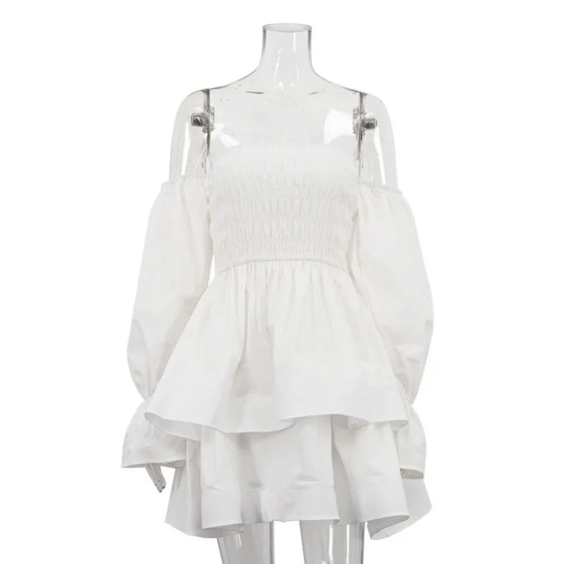Glorol - Off Shoulder Ruched Long Sleeve Mini Dress