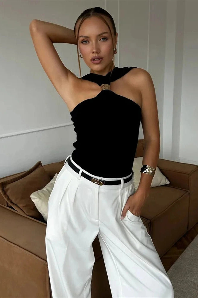 Glorol - Backless Sleeveless V-Neck Top