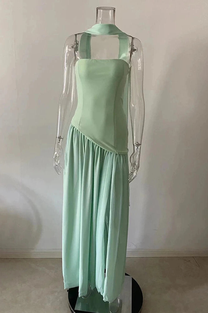 Glorol - Elegant Slim Lace Up Strapless Irregular Maxi Dress