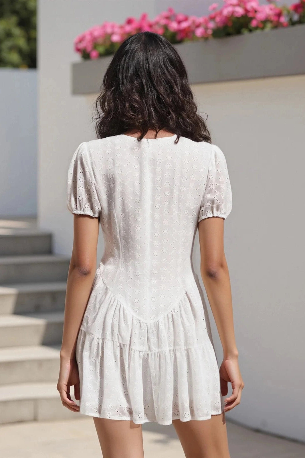Glorol - Short Sleeve V Neck A-Line Mini Dress
