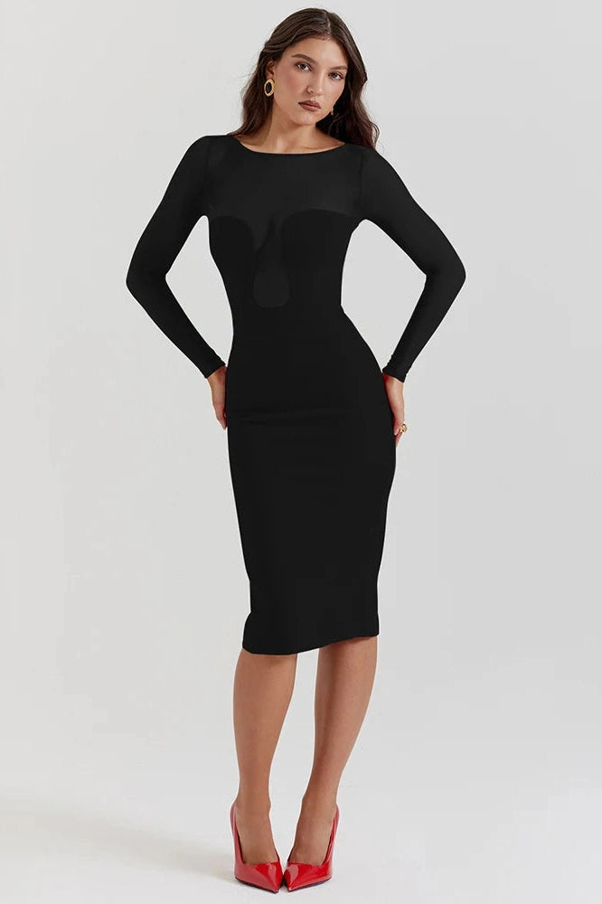 Glorol - Elegant Long Sleeve Strapless Backless Split Bodycon Midi Dress