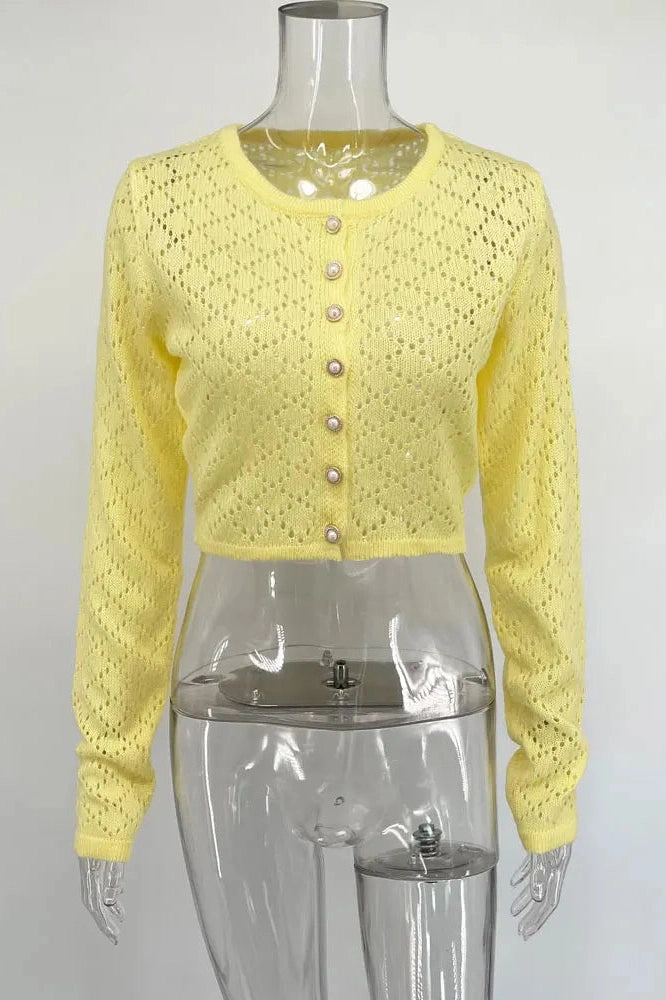 Glorol - Hollow Out Long Sleeve Patchwork Top