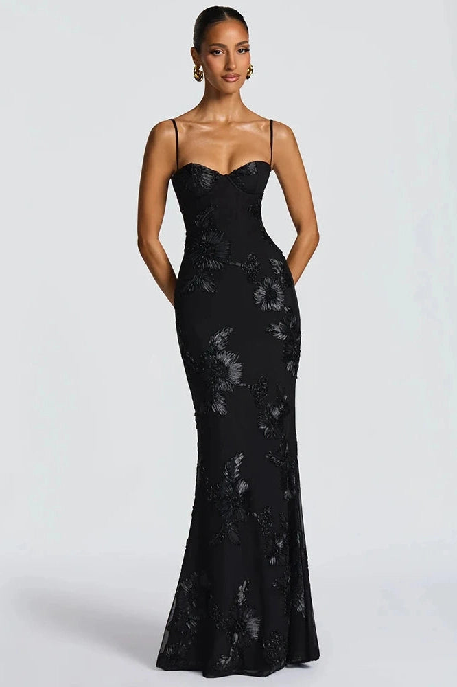 Glorol - Spaghetti Strap Backless Sleeveless Bodycon Maxi Dress