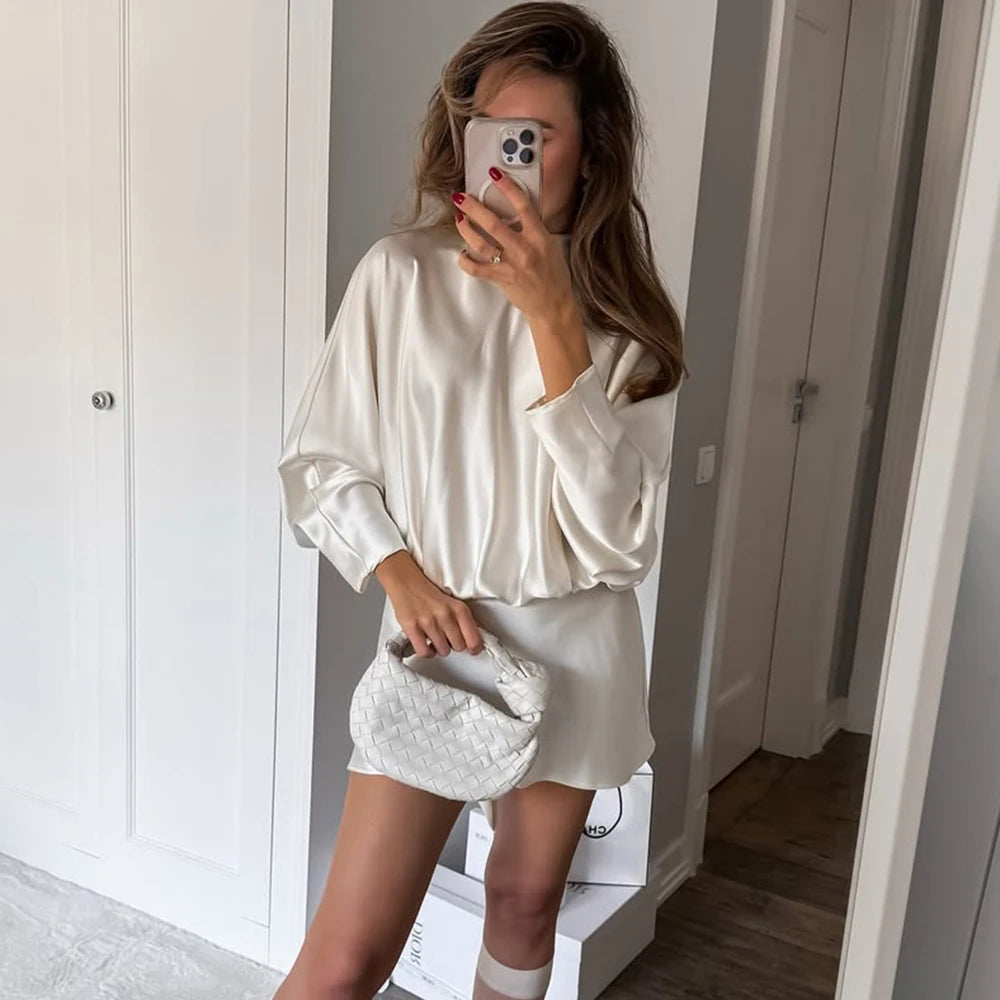 Glorol - Elegant Scarf Ribbon Patchwork High Waist Mini Dress