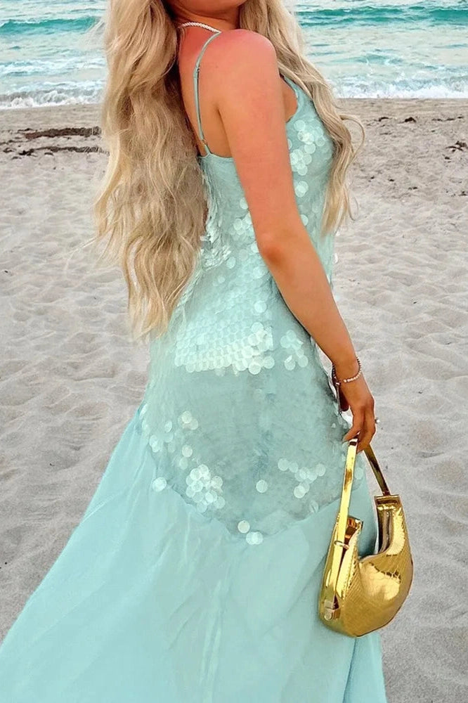 Glorol - U Neck Backless Sleeveless High Waist Maxi Dress