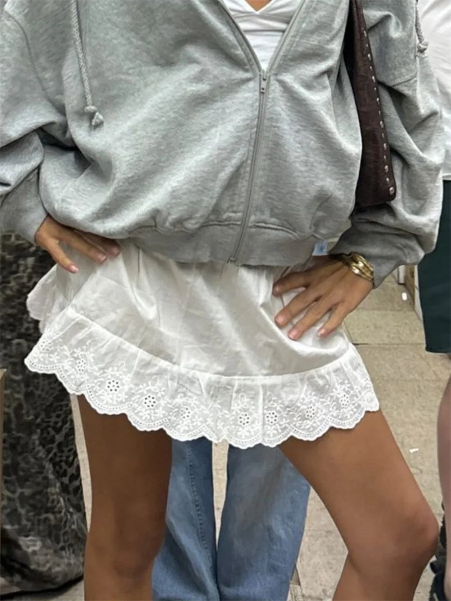 Glorol - Floral Eyelet Hem Skirt