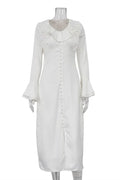 Glorol - Elegant V Neck Slim Long Sleeve High Waist Midi Dress