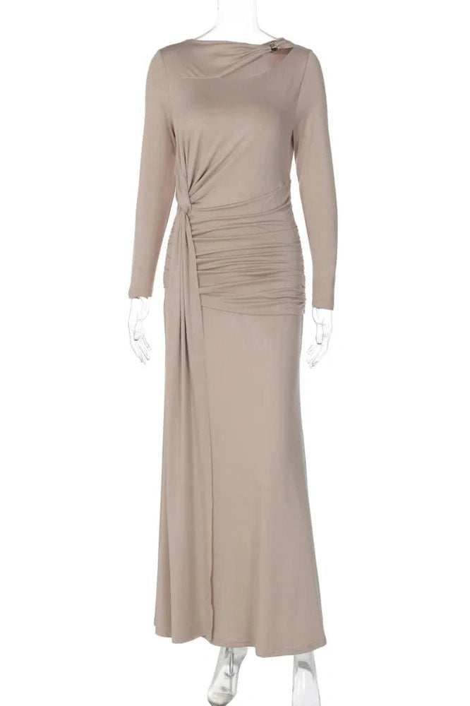 Glorol - Long Sleeve O Neck High Waist Bodycon Maxi Dress