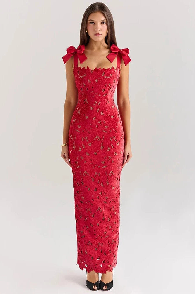 Glorol - Lace Sleeveless Backless Bodycon Maxi Dress
