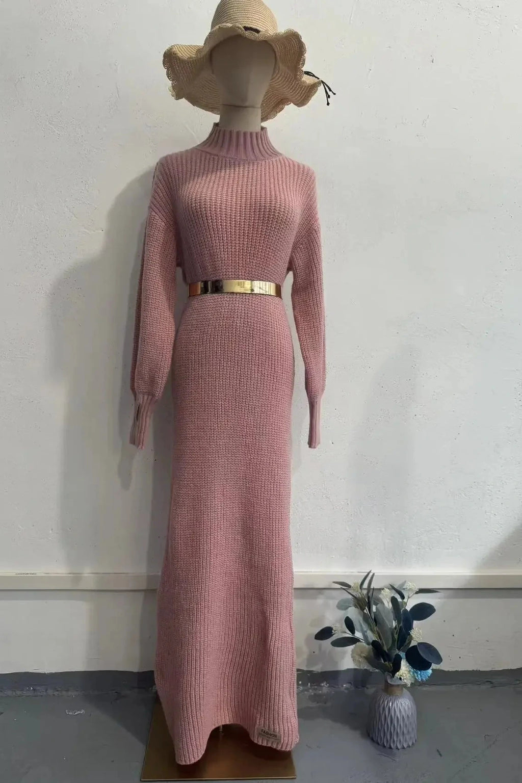 Glorol - Elegant Knitted Turtleneck Long Sleeve Maxi Dress