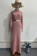 Glorol - Elegant Knitted Turtleneck Long Sleeve Maxi Dress