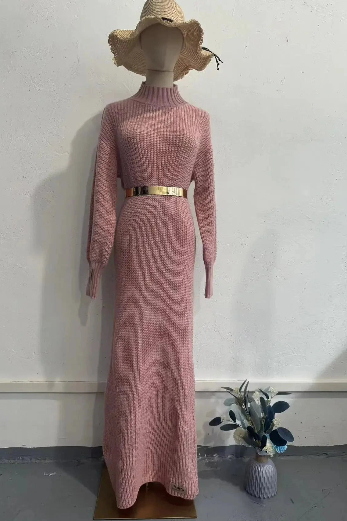 Glorol - Elegant Knitted Turtleneck Long Sleeve Maxi Dress