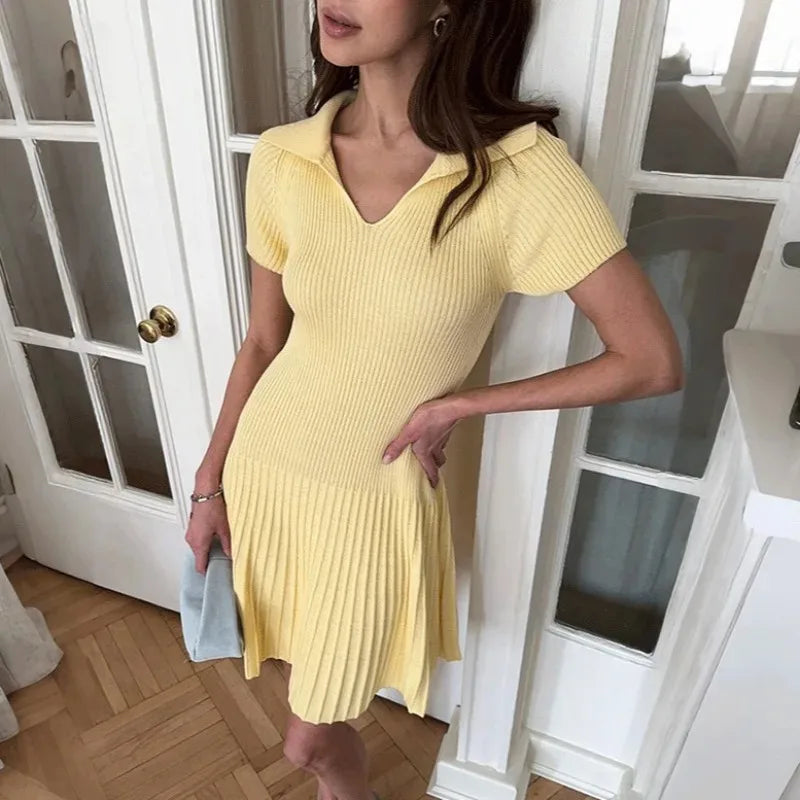 Glorol - Elegant V-Neck Patchwork Mini Dress