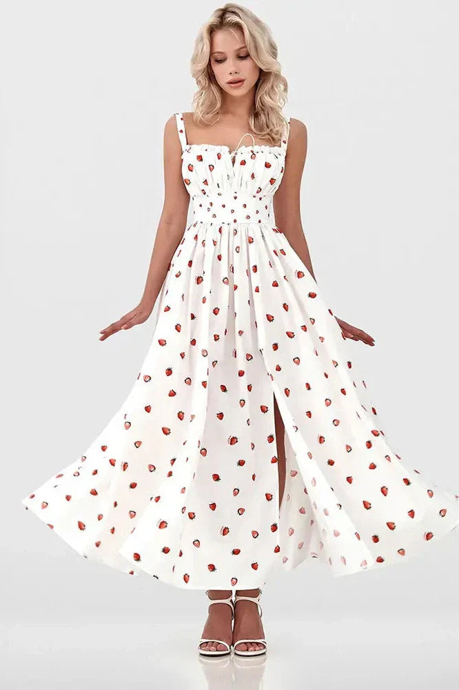 V-Neck Printed Lace-Up Sleeveless Bodycon Maxi Dress