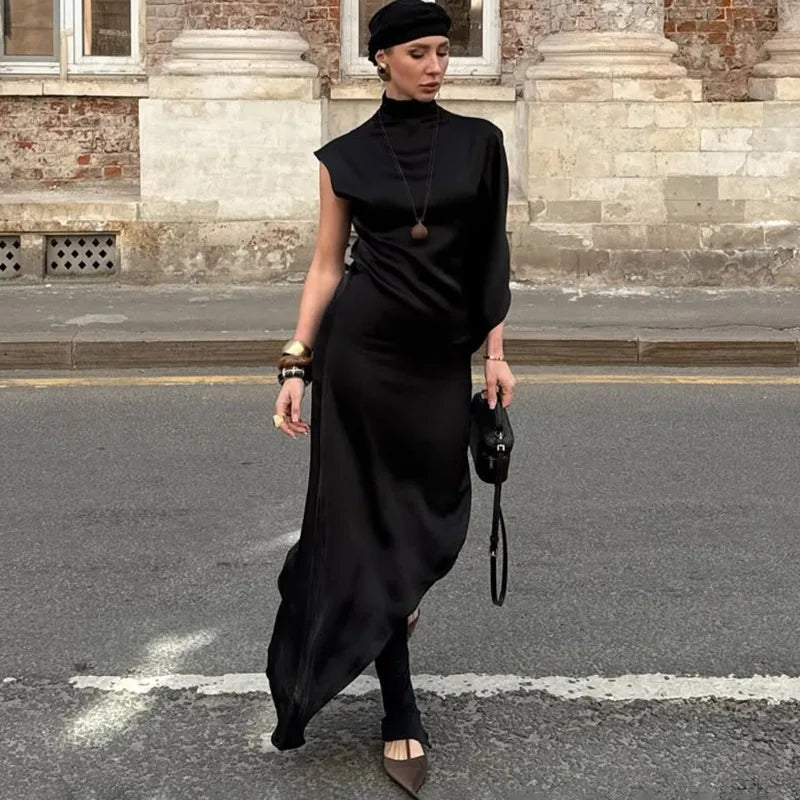 Glorol - One Shoulder Sleeve Loose Irregular Maxi Dress