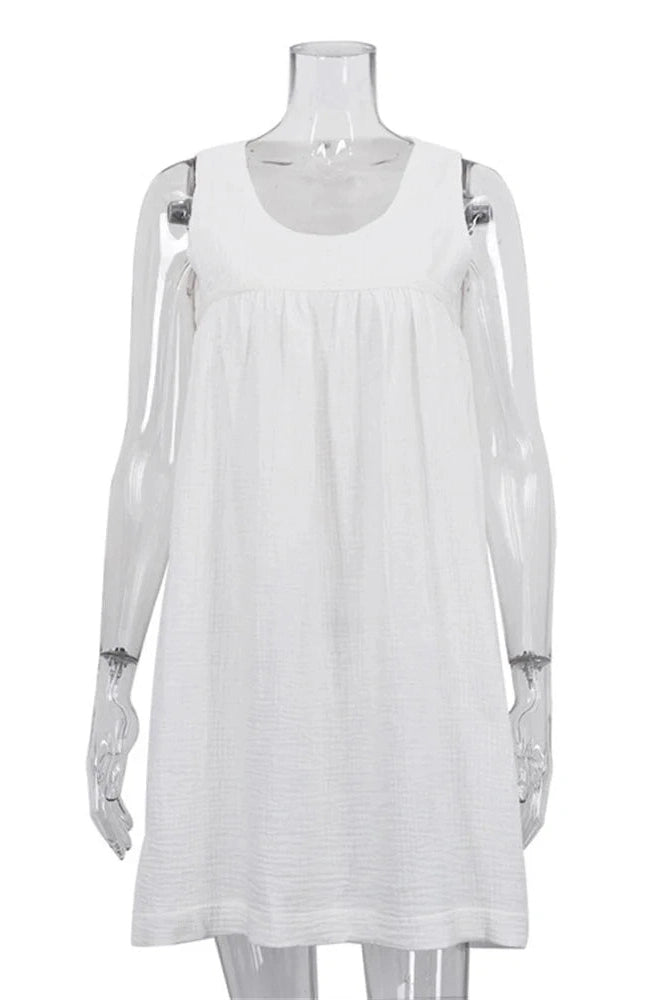 Glorol - Sleeveless High Waist Pleated Patchwork Mini Dress