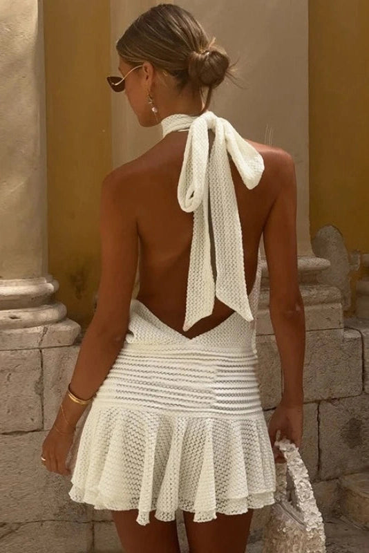 Glorol - Elegant Sleeveless Backless Lace-Up Mini Dress