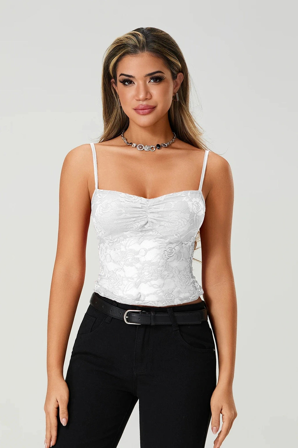 Glorol - Lace Sleeveless Slim Fit Top