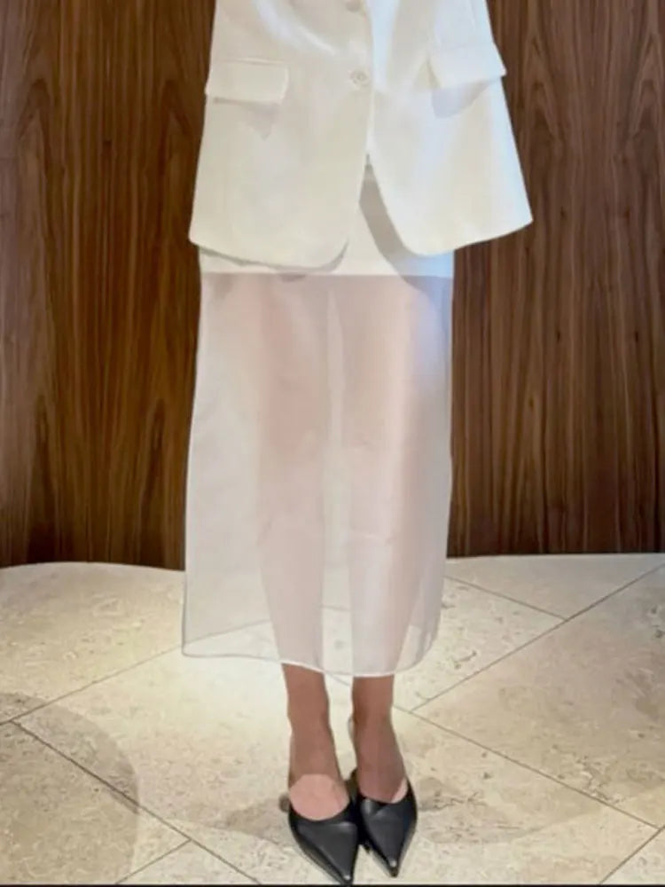 Glorol - High Waist Patchwork See-Through Skirt