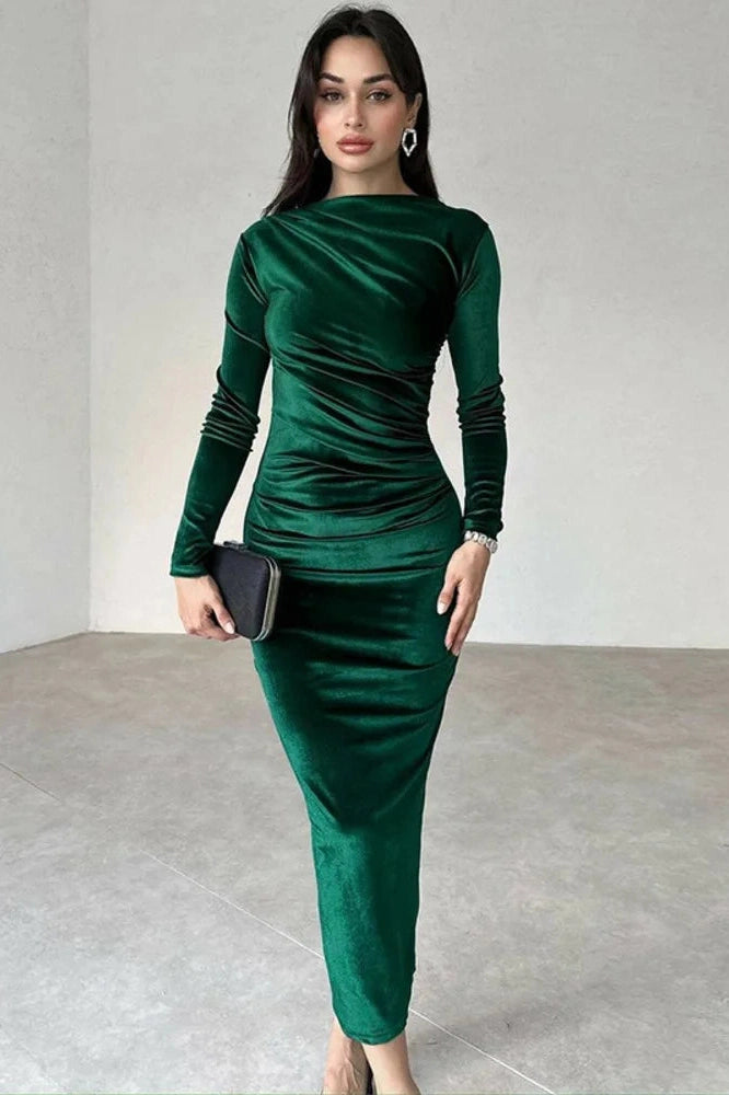 Glorol - Elegant Long Sleeve O Neck Bodycon Maxi Dress